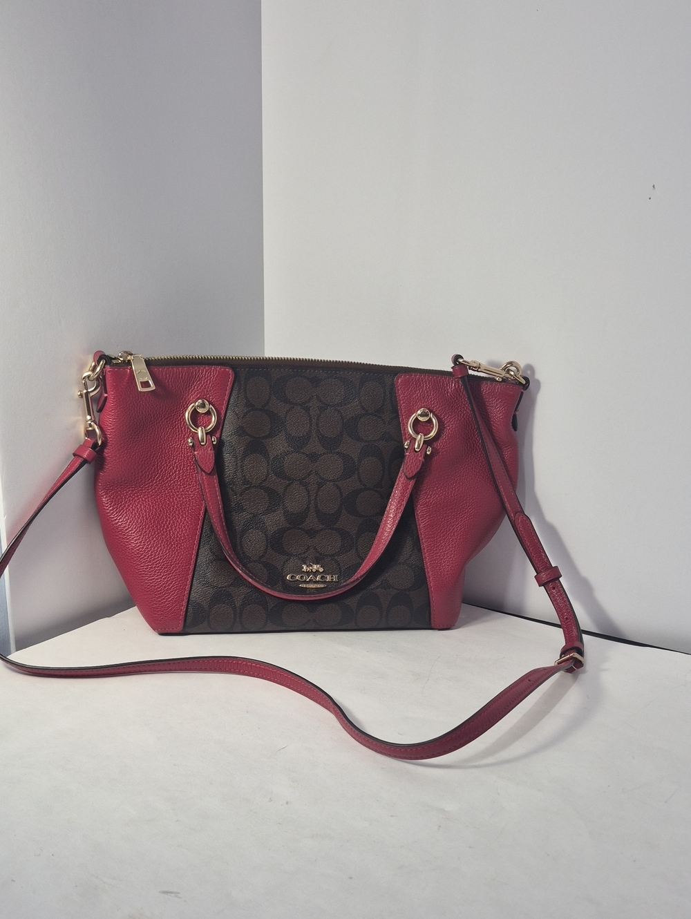 Coach Signature Satchel with Red Trim and Gold Hardware